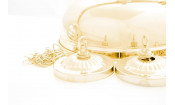 Лампа на пять плафонов «Crown» (золотистая штанга, золотистый плафон D38см)